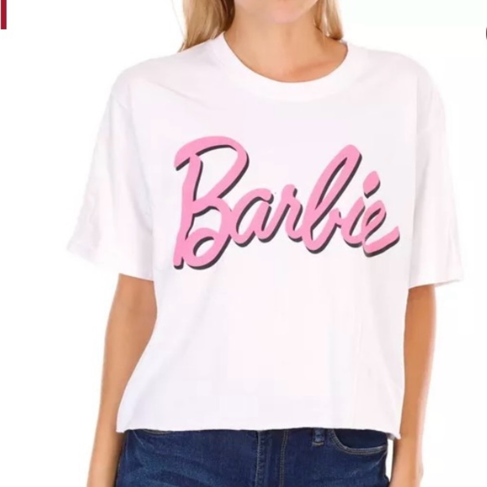 Juniors Barbie Cropped Graphic Tee - White Size XL